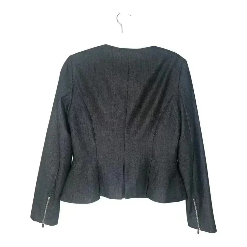 Calvin Klein Womens Denim Blue Peplum Zip Up Blazer, Size 8 - Picture 3 of 10